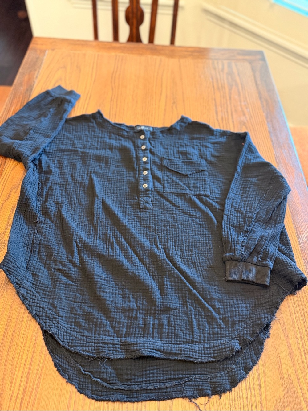 7 For All Mankind black Textured Henley Top